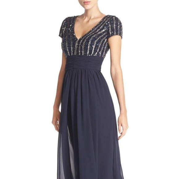 NWT JS Collections Embellished Chiffon Gown Navy‎ Blue [SZ 2 ] - Picture 10 of 10